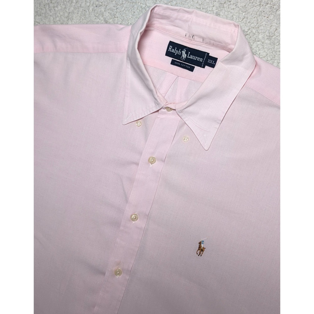 Vintage 90s Ralph Lauren Pink Short Sleeve Button Down Shirt XXL 100% Cotton